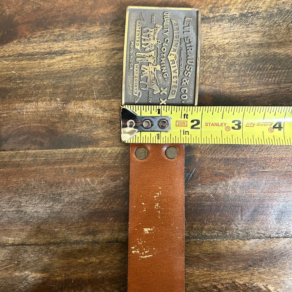 Vintage Levi‎ Strauss Leather Belt w/ Horse Buckle – USA Made, Size 48